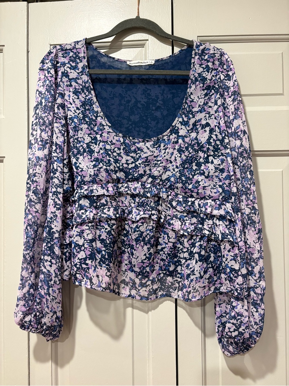 Abercrombie & Fitch Floral Ruffle Peplum Blouse - Lavender & Navy